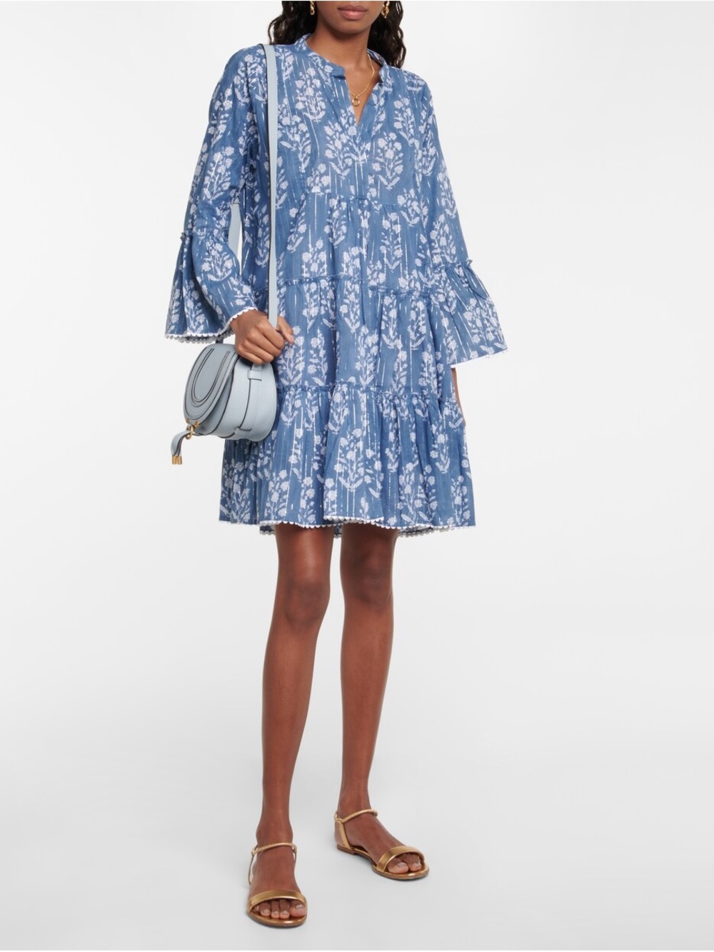 Juliet Dunn Blue Floral Tiered Mini Dress size 1